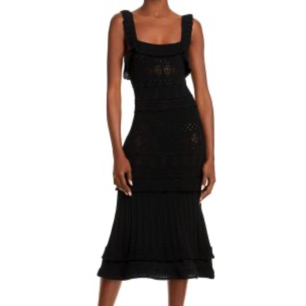 MILLY Pointelle Knit Midi Dress, Mint Condition (black, size P)